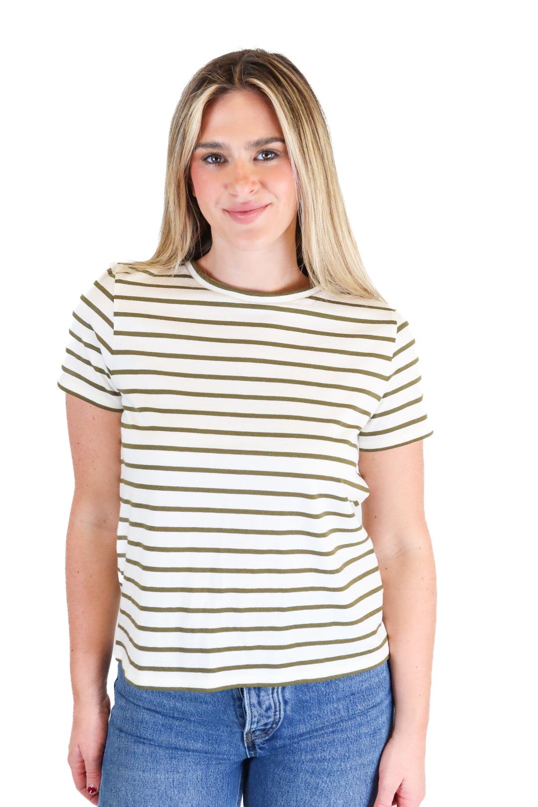 Amour Vert ivory/olive striped tee NWT (S)