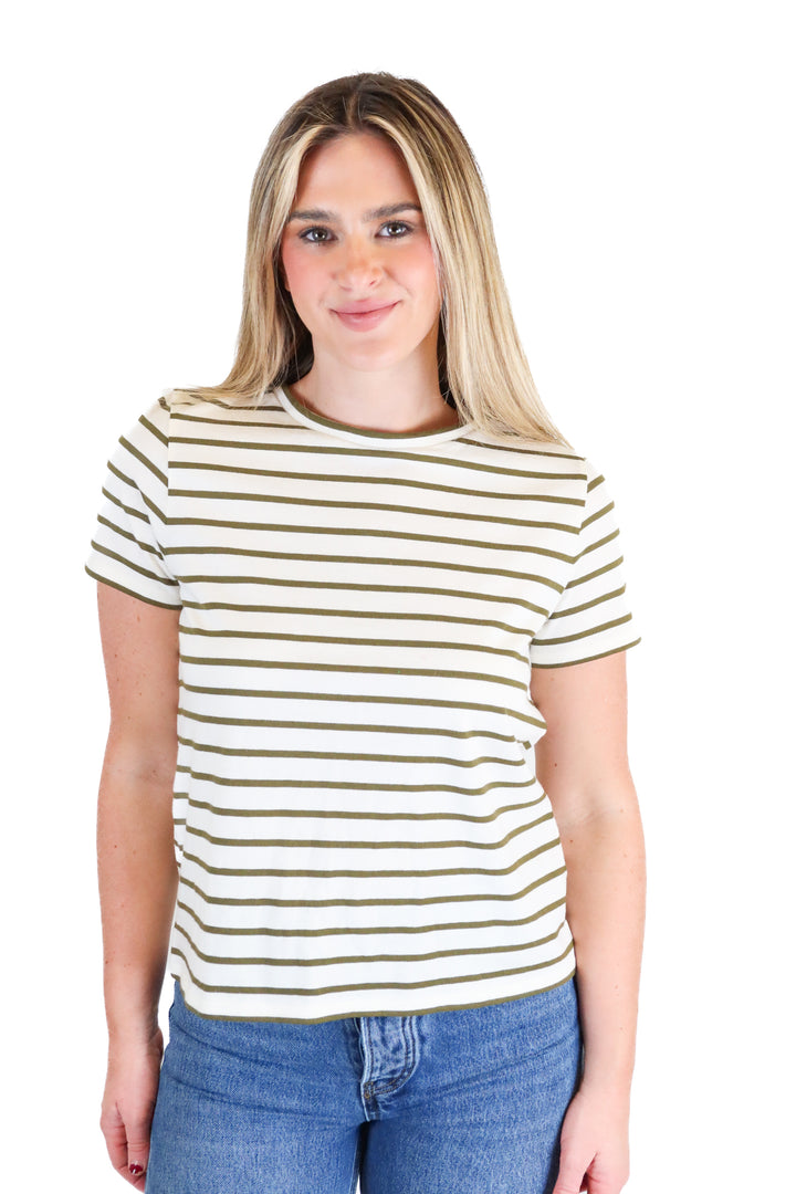 Amour Vert ivory/olive striped tee NWT (S)