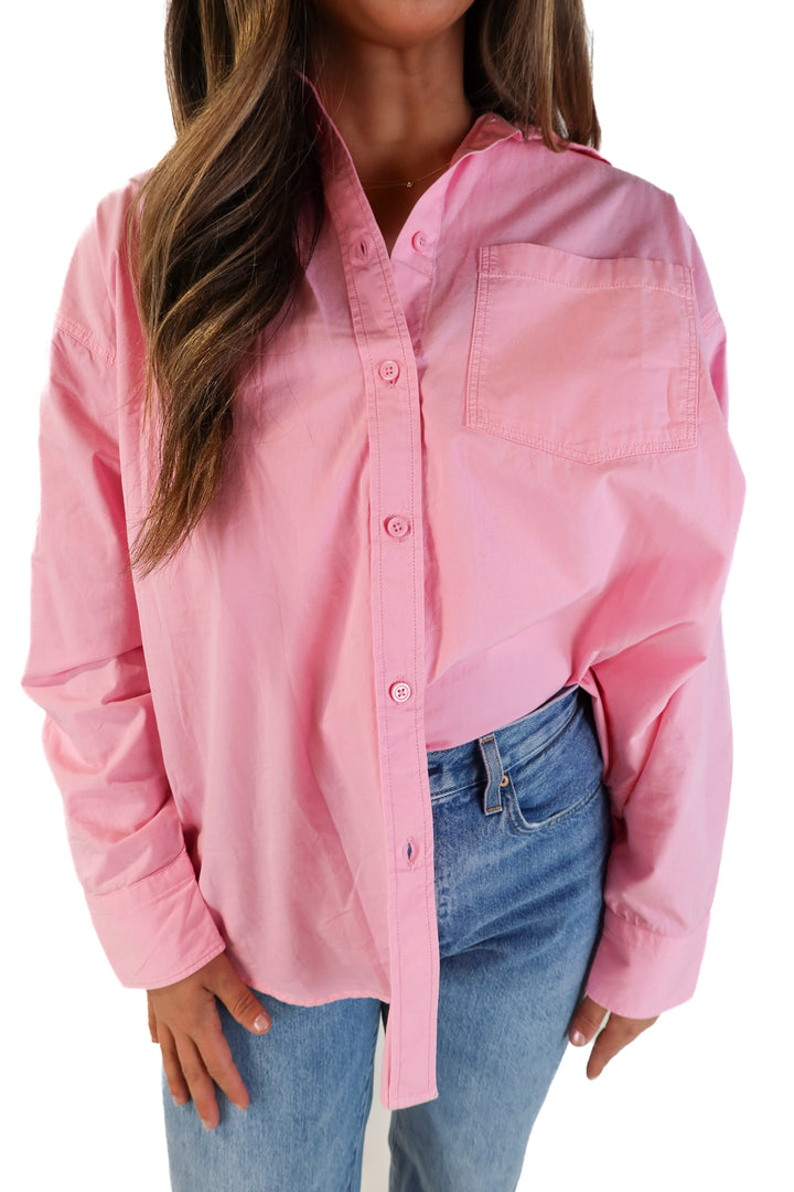 J.crew pink oversized linen button up (M)