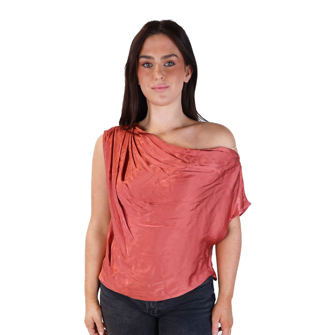 Do+be pink satin boatneck top (L; retail $54)