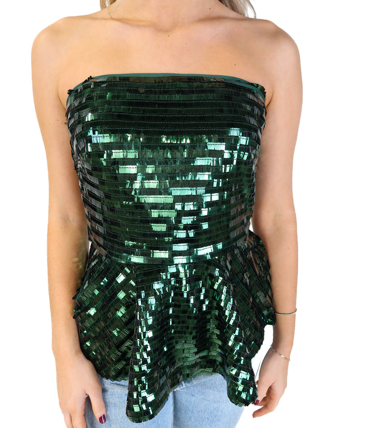 Aldean Adair green metallic peplum top NWT (s; retail $122)