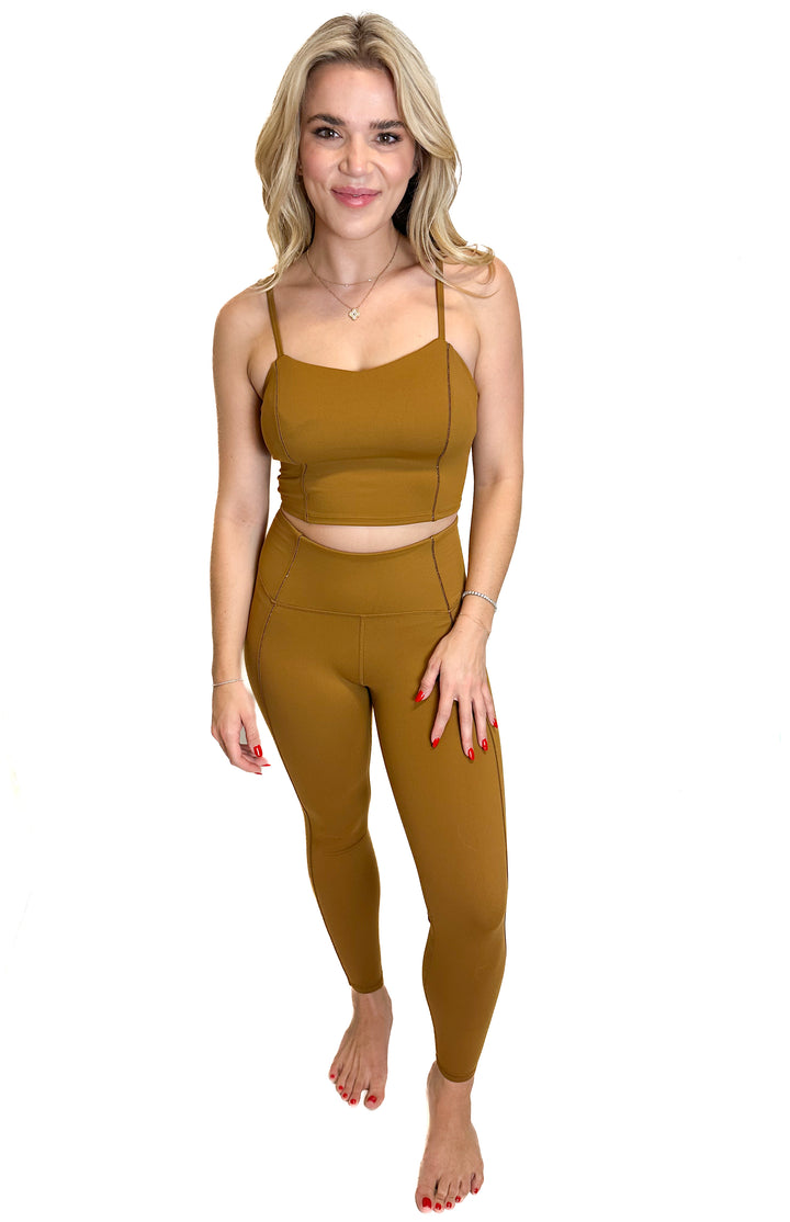 Joy Lab Brown Workout Set With Metallic Stripes (S)