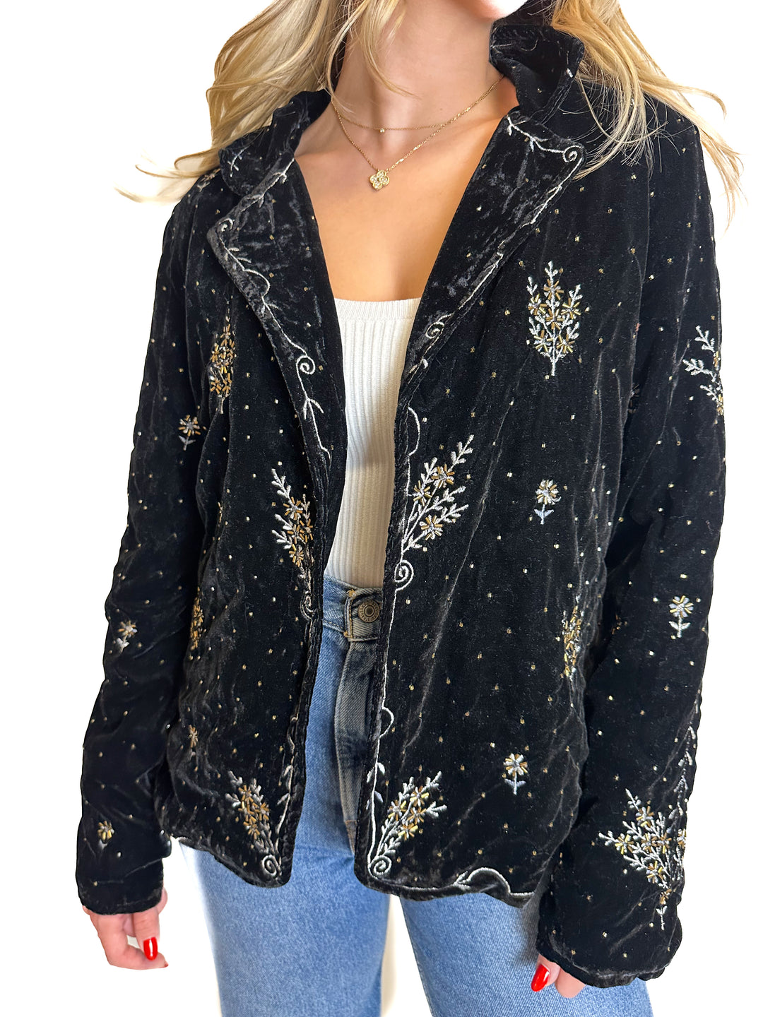 Lovestitch Embellished Black Velvet Jacket (S)