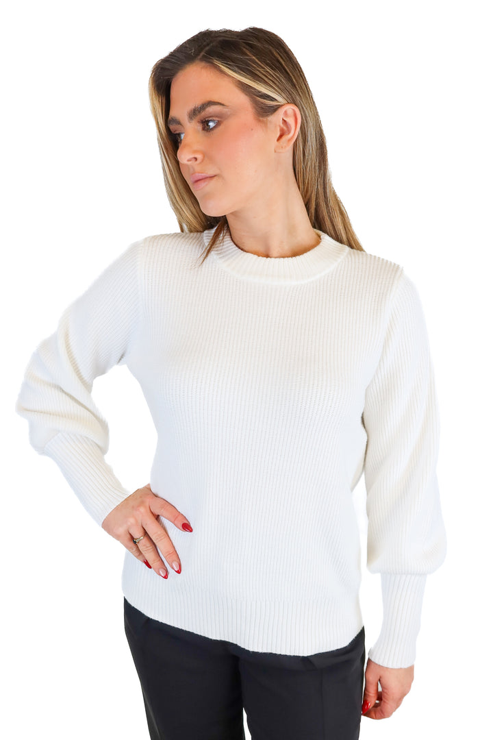 Vici White Bubble Sleeve Textured Knit Sweater (S)