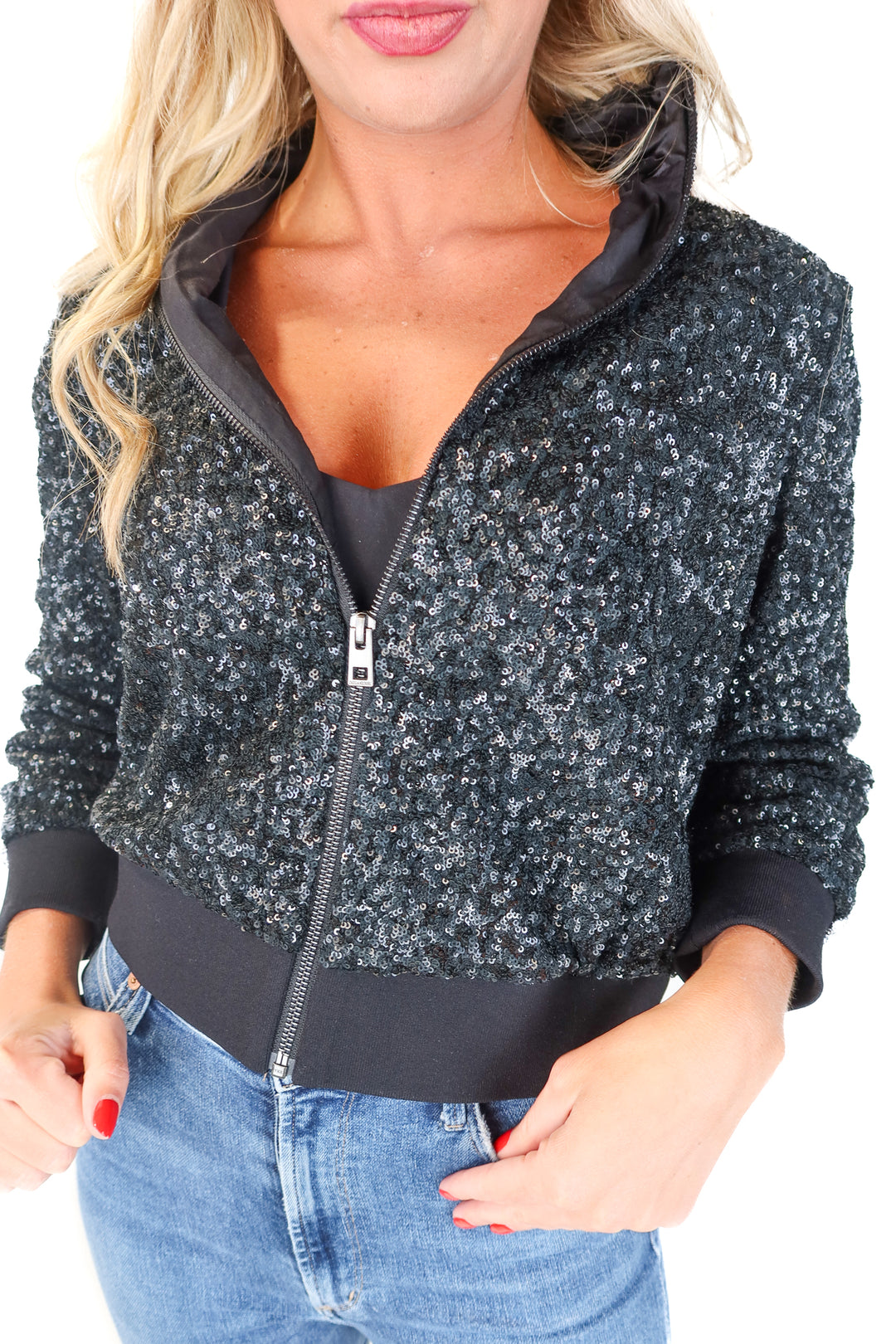 Zadig & Voltaire Black Sequin Bomber Jacket (S)