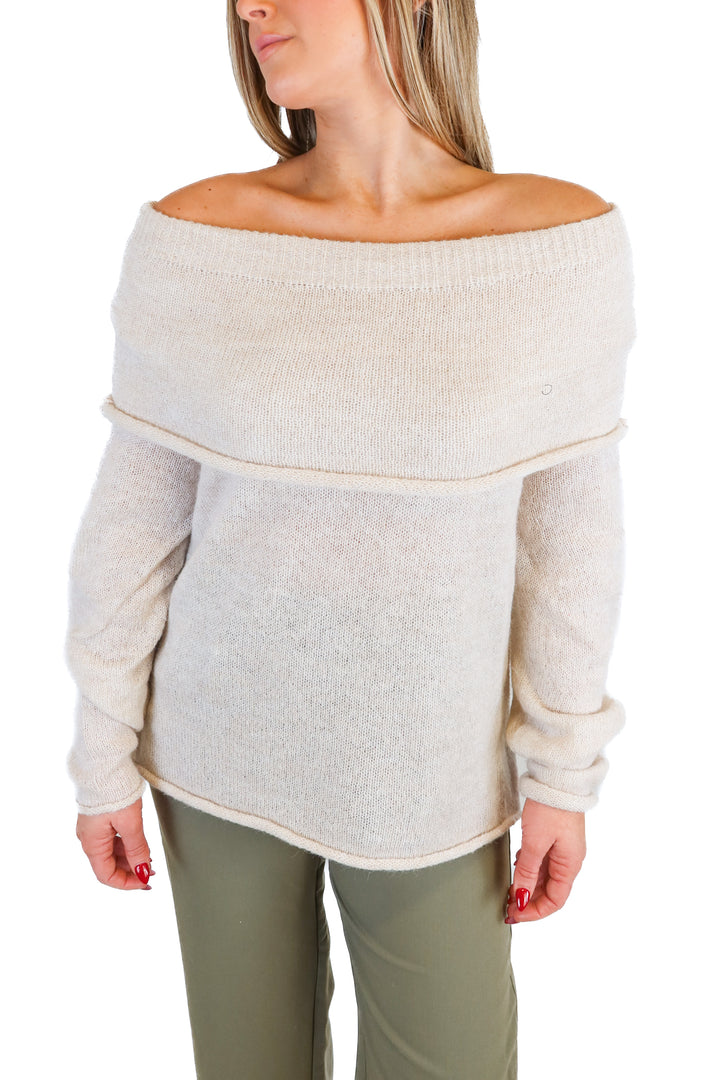 Promesa Beige Off The Shoulder Fuzzy Sweater NWT (S)