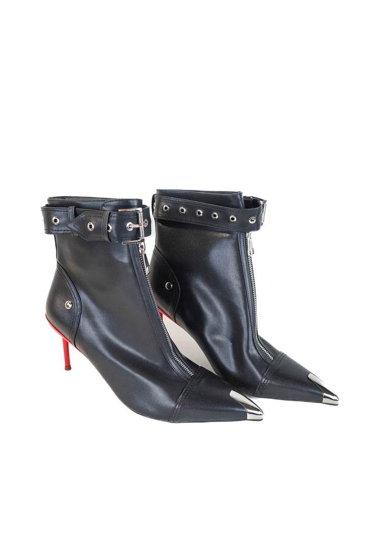 black buckle red bottom heeled booties (11.5)