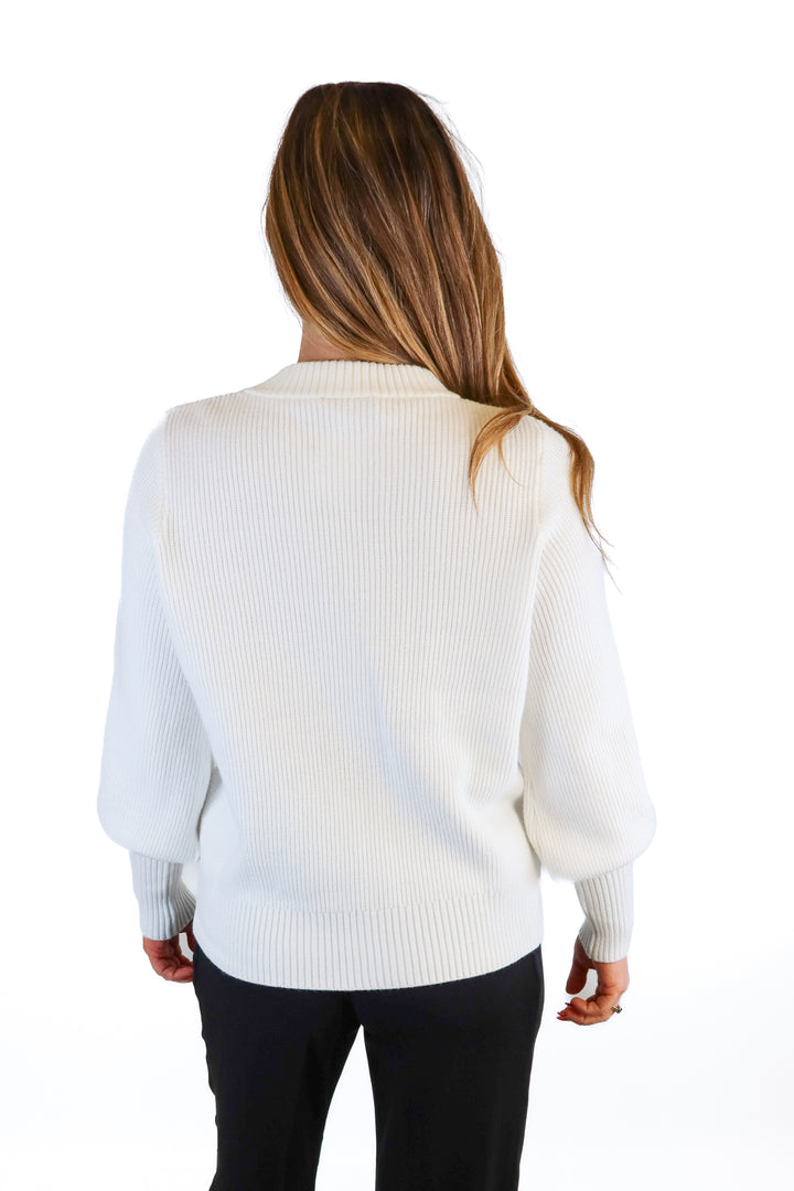 Vici White Bubble Sleeve Textured Knit Sweater (S)