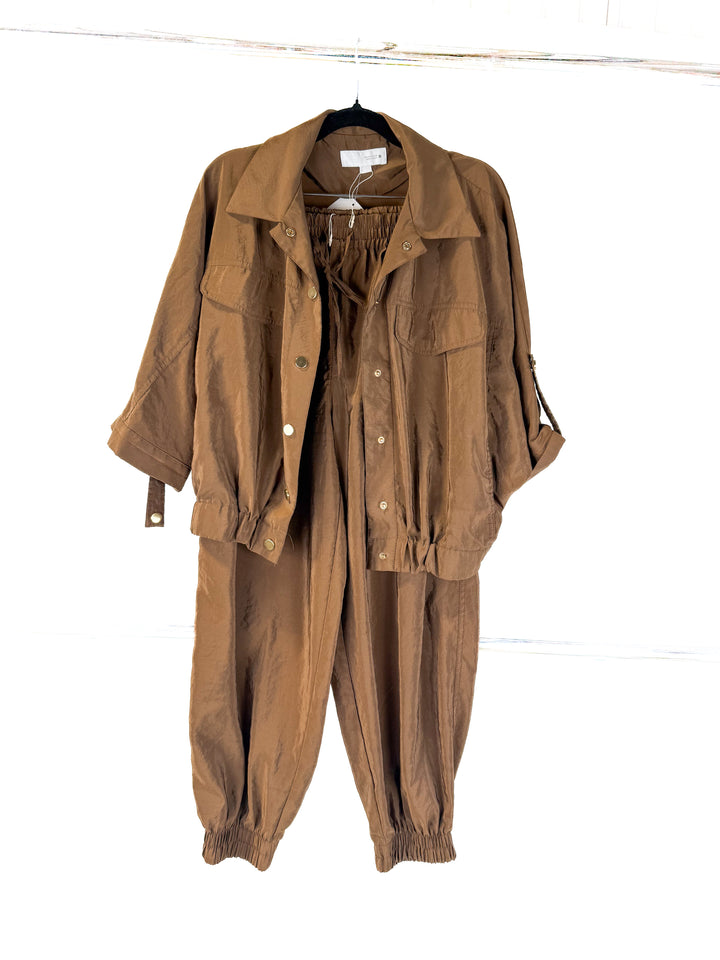 zara brown jogger set (s)