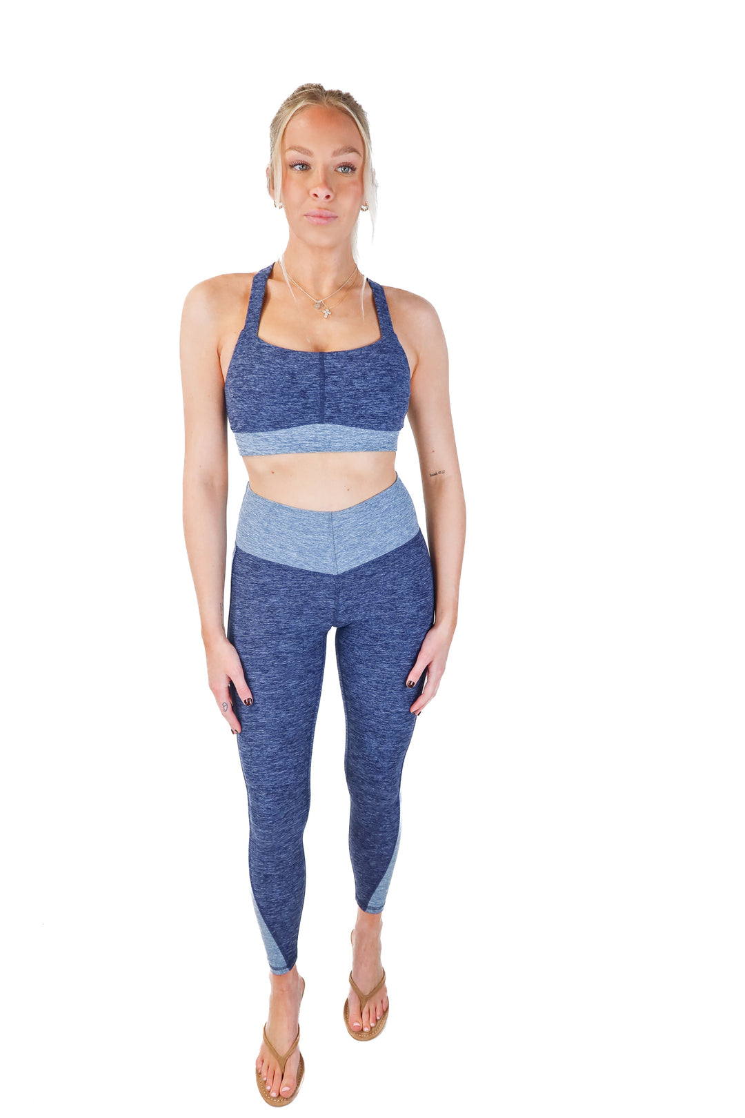 fabletics blue heathered active set (s; retail $100)