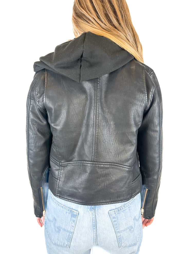 Blank NYC Faux Leather Moto Jacket With Removable Hood (M)
