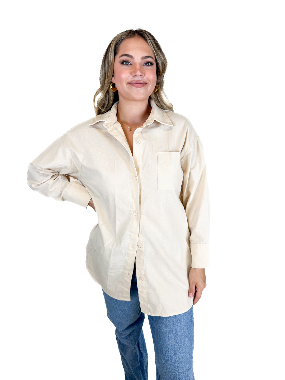 Le Lis Tan Button Down Shirt (S)