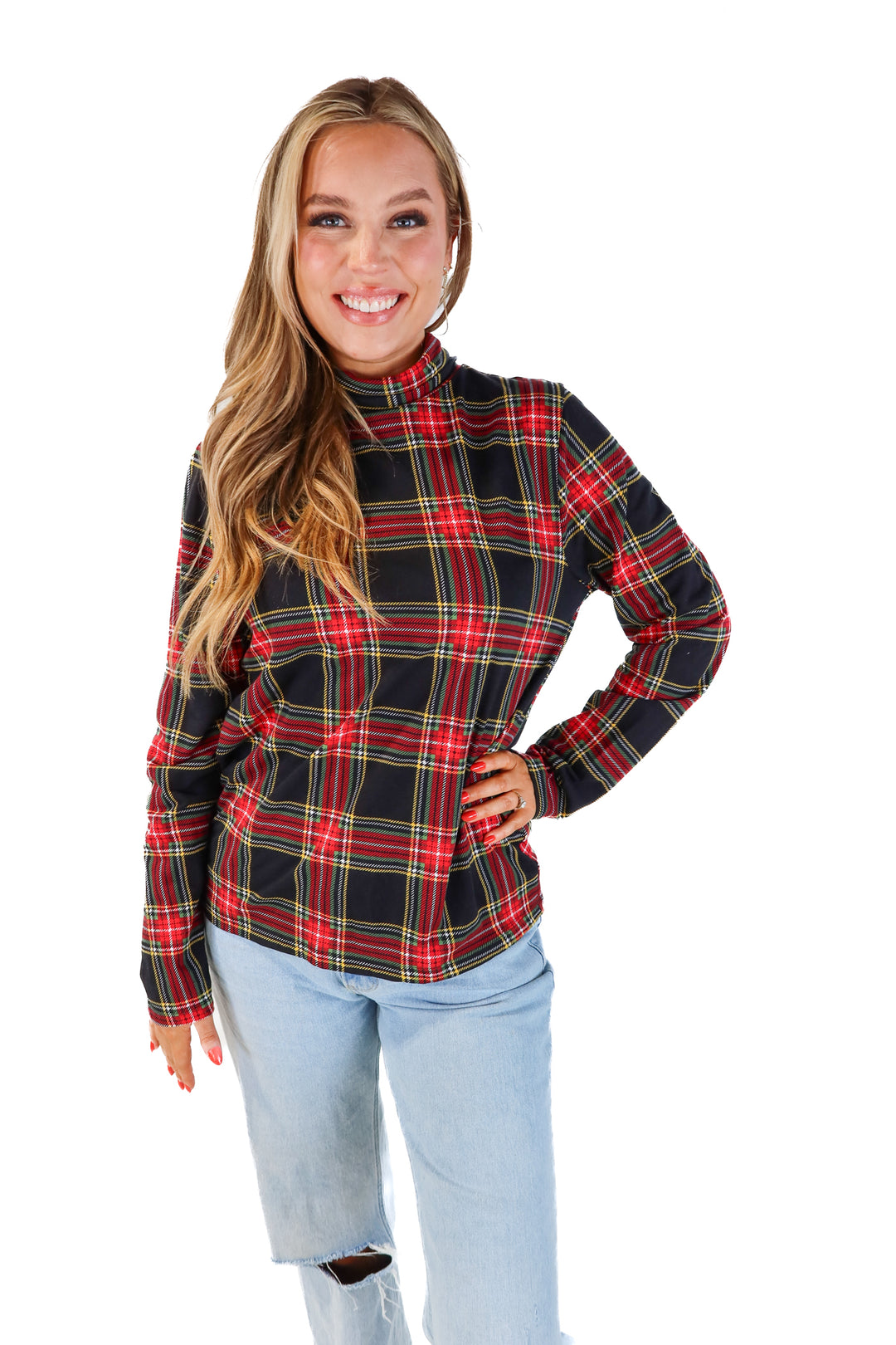 J.crew red multi plaid long sleeve top (L)