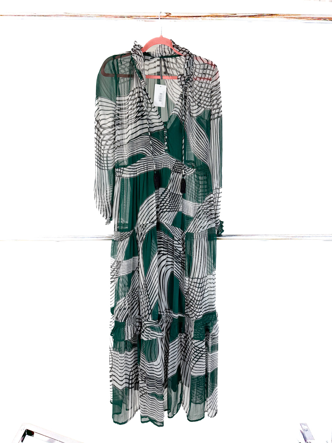 anthropologie green printed maxi dress (xs)