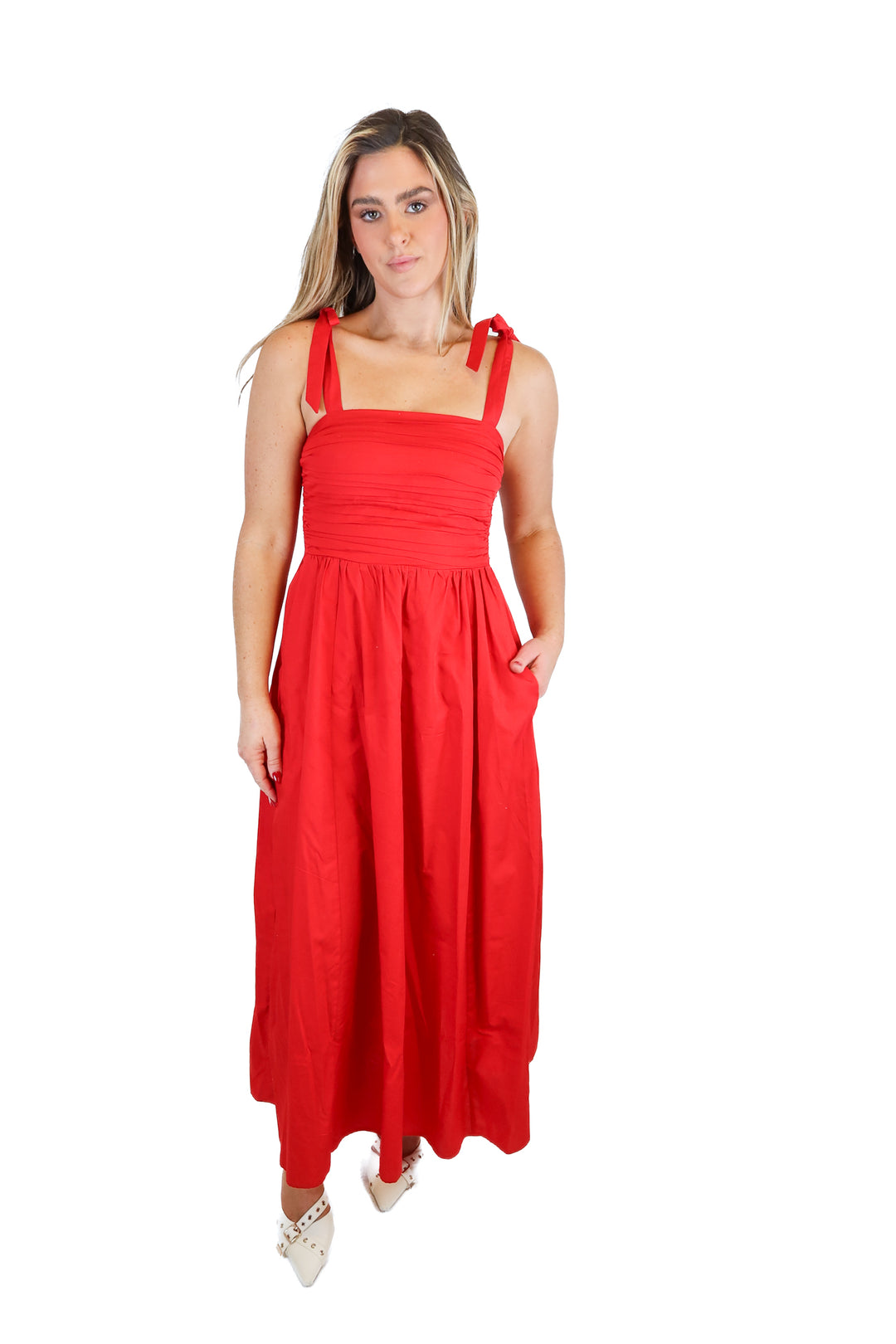 abercrombie & fitch red midi dress (xs)
