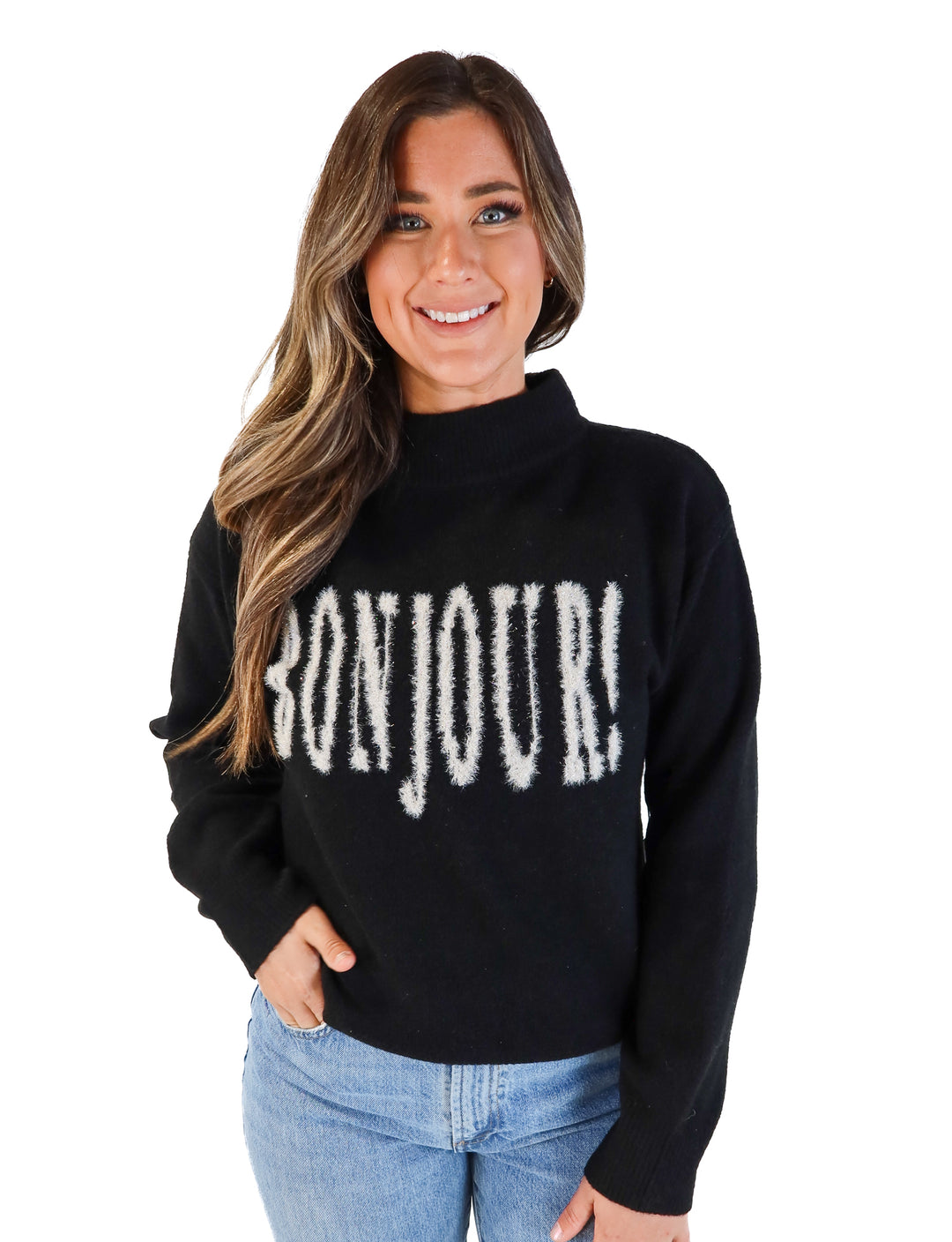 A new day “bonjour!” sparkle sweater (m)