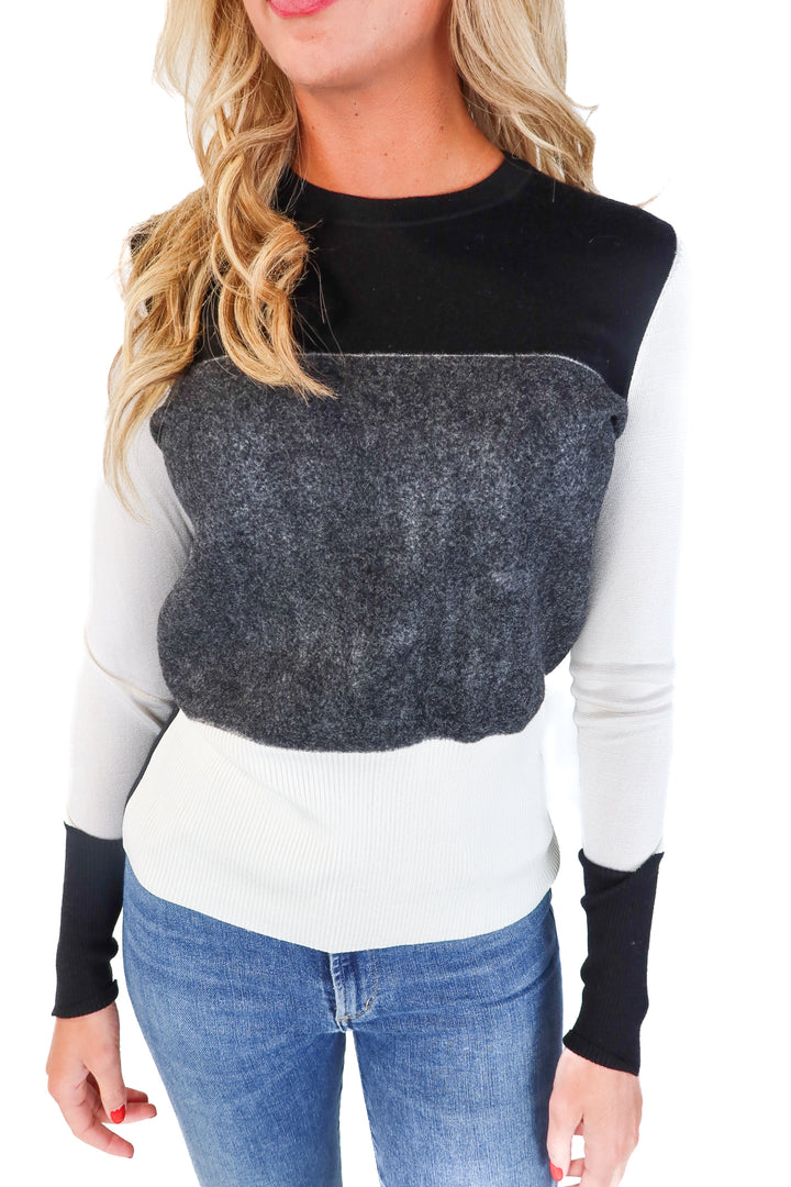 Rag & Bone Black/Charcoal Cream Colorblock Sweater (S)