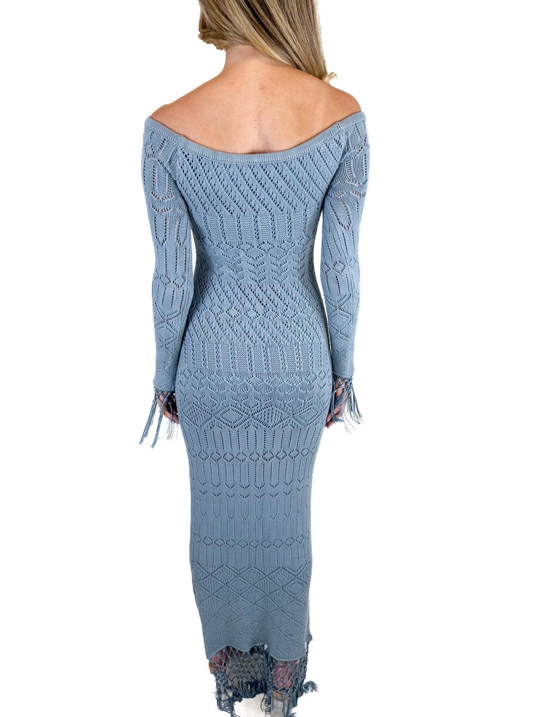 House of Harlow Blue Knit Fringe Dress (S)