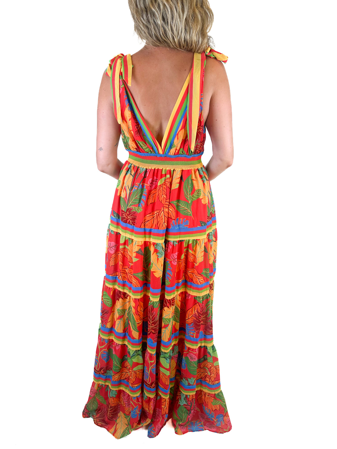 Flying Tomato Red Multicolor Maxi Dress (L)