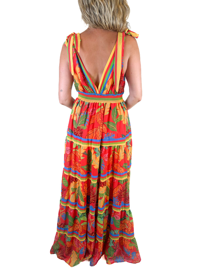 Flying Tomato Red Multicolor Maxi Dress (L)