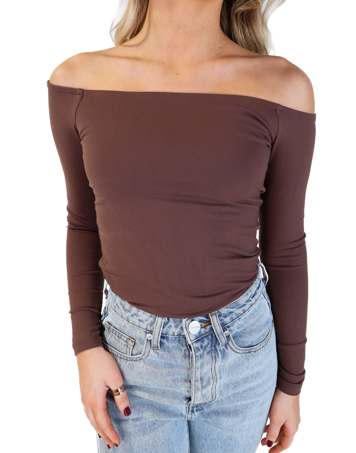 Nuuds brown off the shoulder bodysuit (s; retail $58)