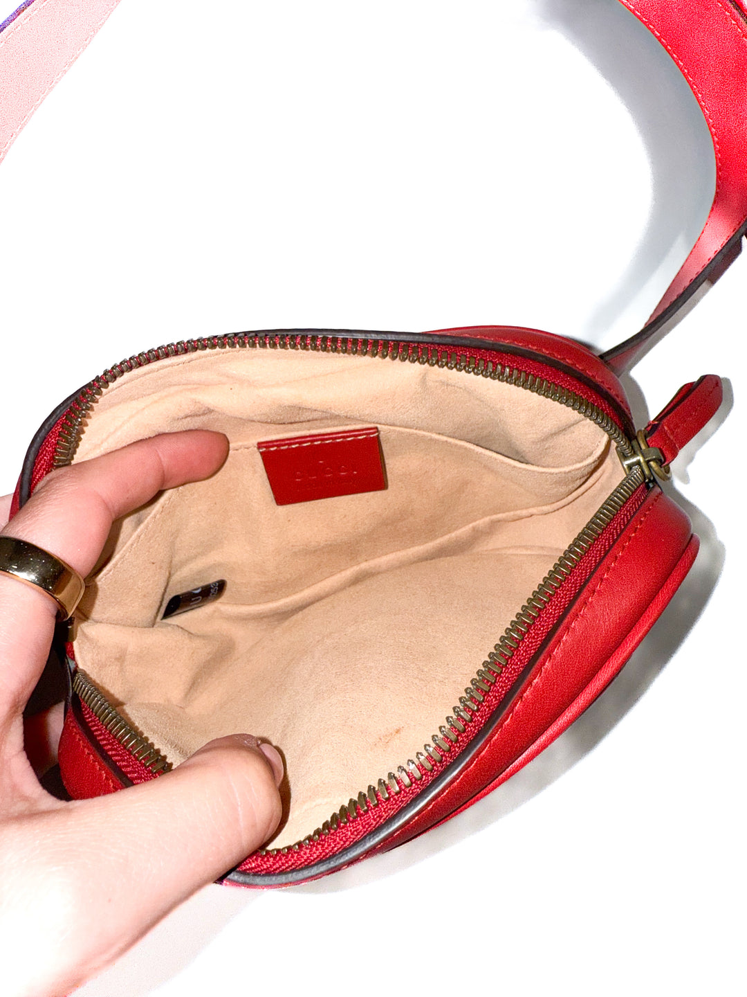 Gucci Calfskin Matelasse GG Marmont Belt Bag in Red (retail $1,500)
