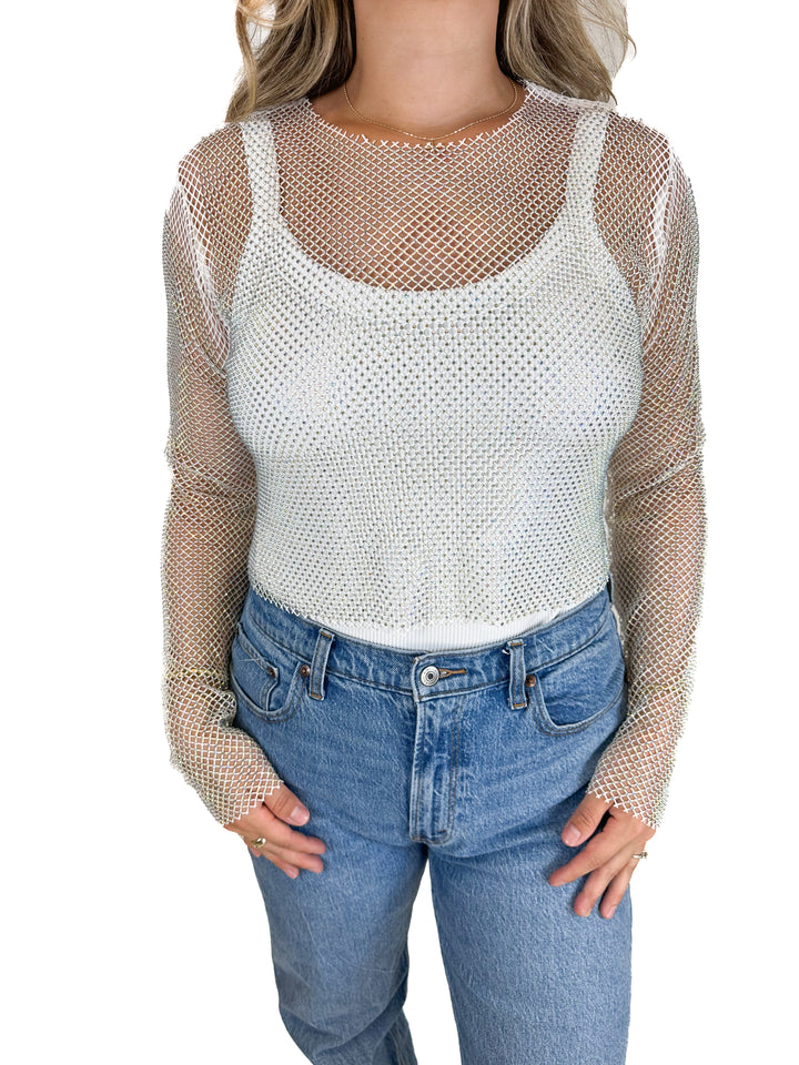 White Mesh and Crystal Top (L)