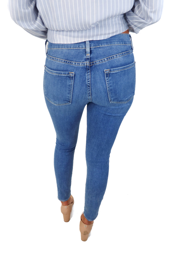 Frame Medium Wash Destroyed Knees Skinny Jean (26)