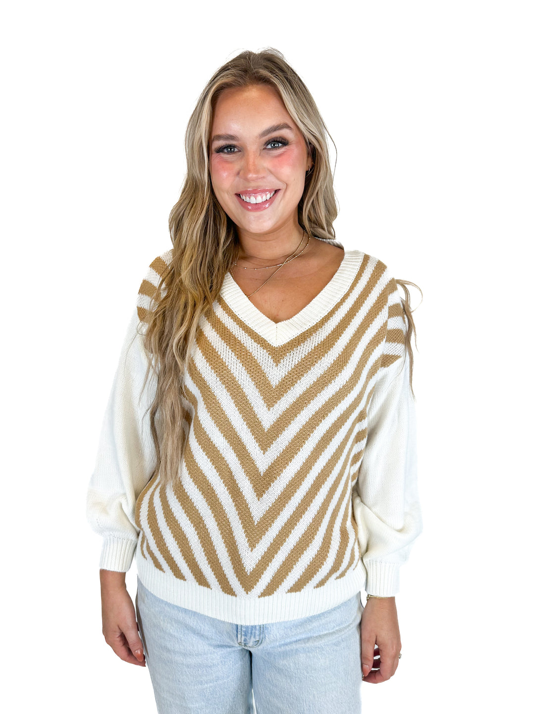 Promesa Oversized Chevron V-Neck Sweater (S/M)