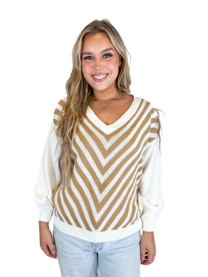 Promesa Oversized Chevron V-Neck Sweater (S/M)