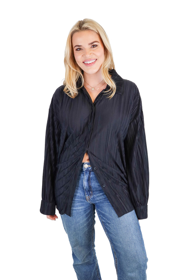 Rumours Black Plisse Oversized Blouse (M)
