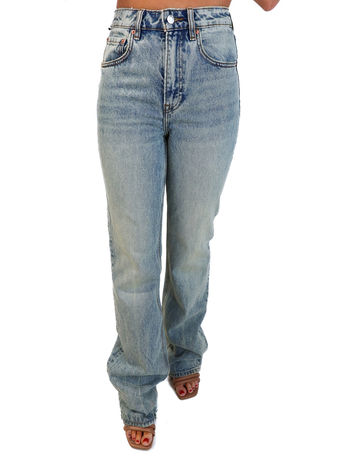 Grlfrnd light wash straight leg jeans NWT (25; retail $225)