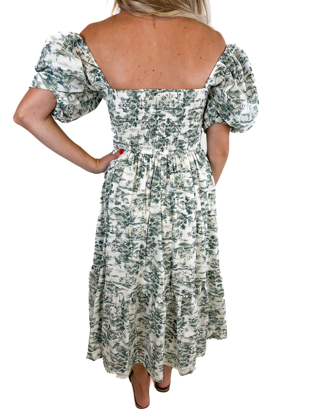 Abercrombie Green and White Printed Midi Dress NWT (XS)