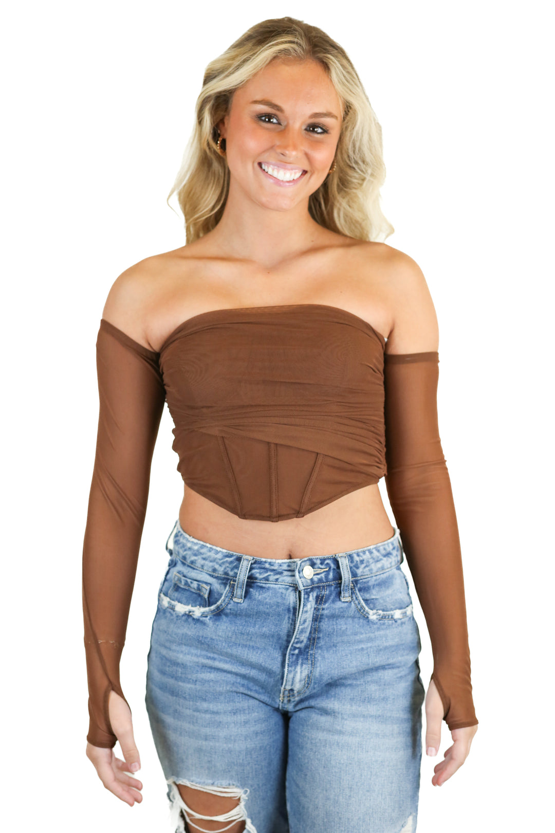 Zara brown sheer corset top (S)*