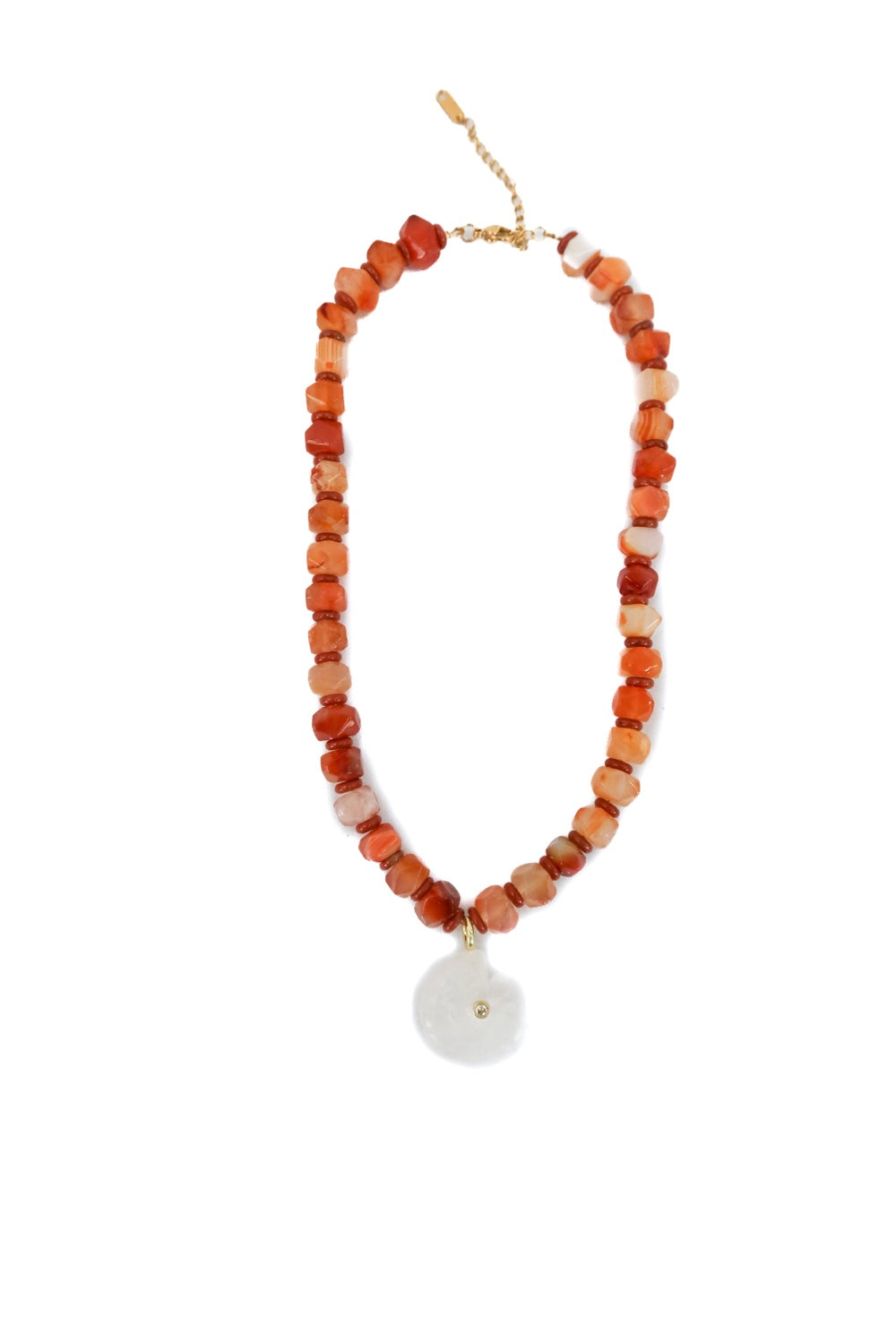 amber beaded necklace w/ seashell pendant
