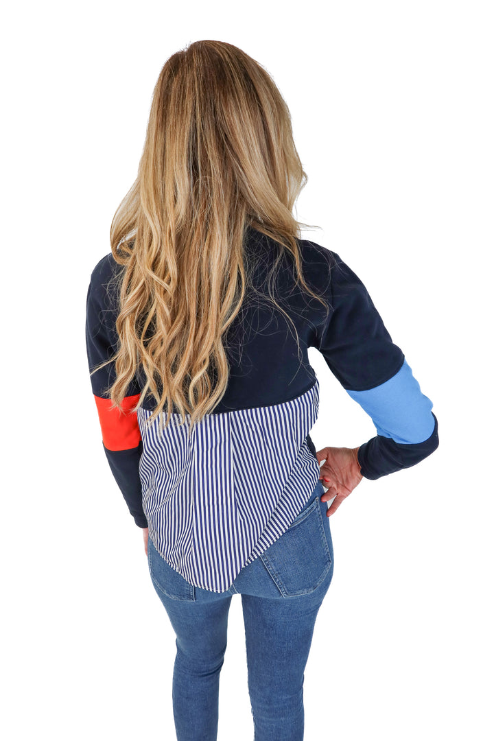 Kule Navy Colorblock Sleeve/Stripe Shirt Back Sweatshirt (S)