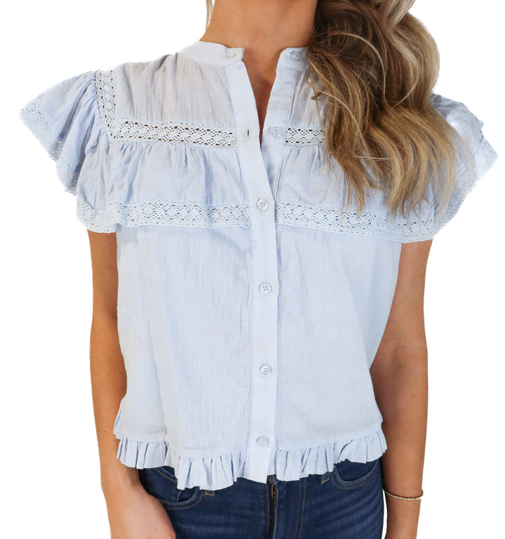 Day+moon baby blue frilly crotchet top (m)
