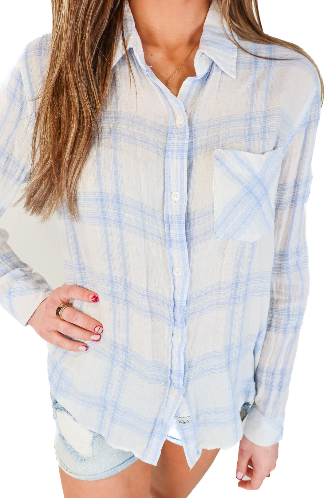 Rails Blue/White Plaid Button Front Blouse (S; retail $225)