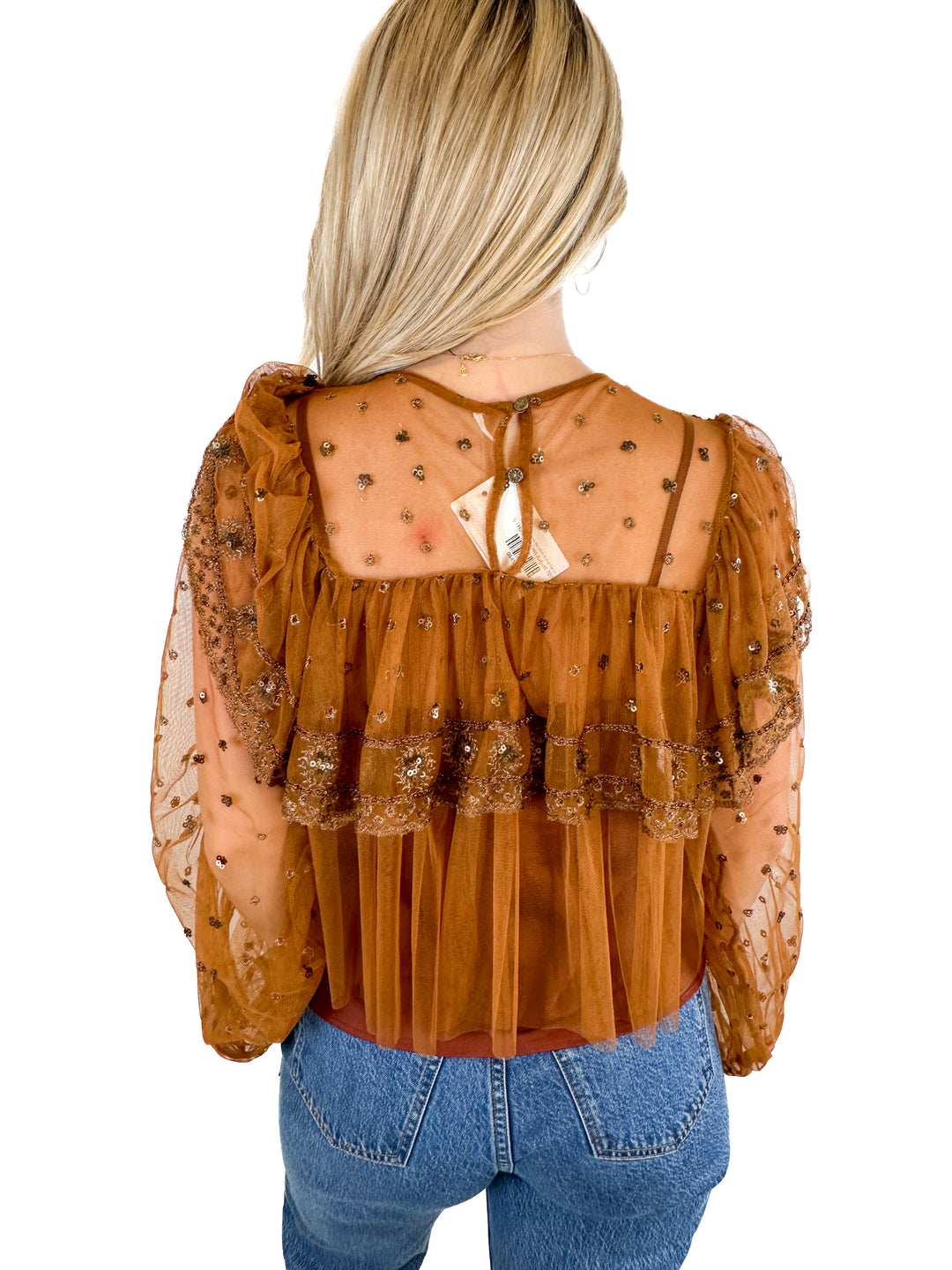 Free People Disco Ball Mesh Bronze Top (S)
