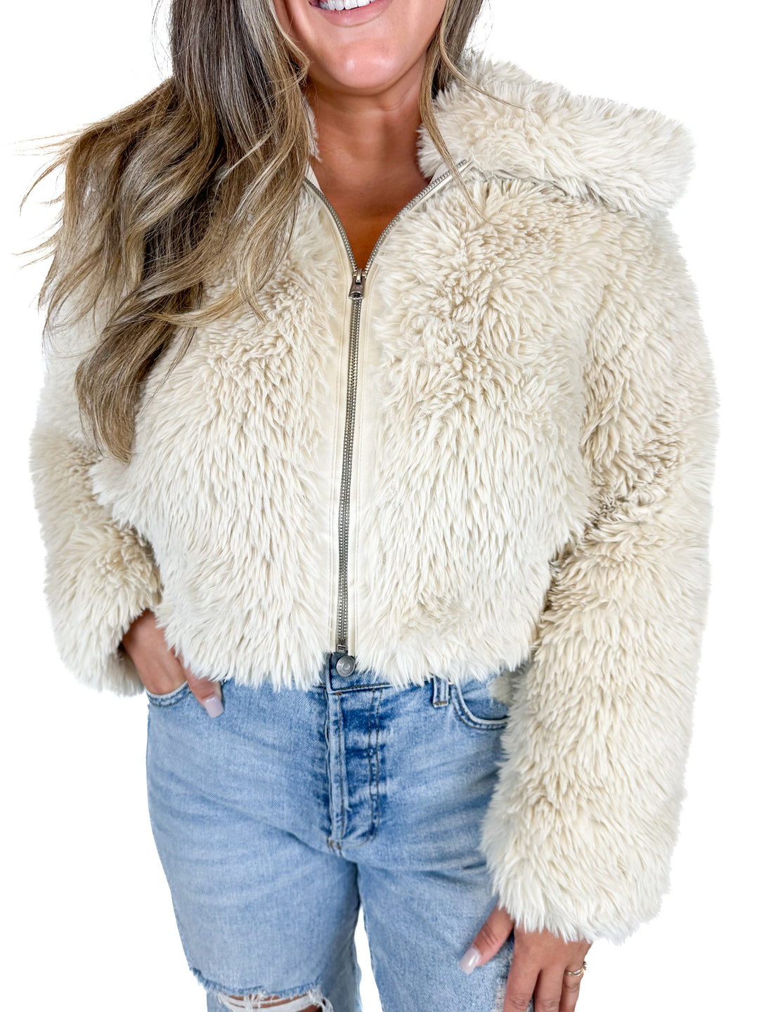 Abercrombie Zip Up Faux Fur Jacket NWT (S; retail $160)