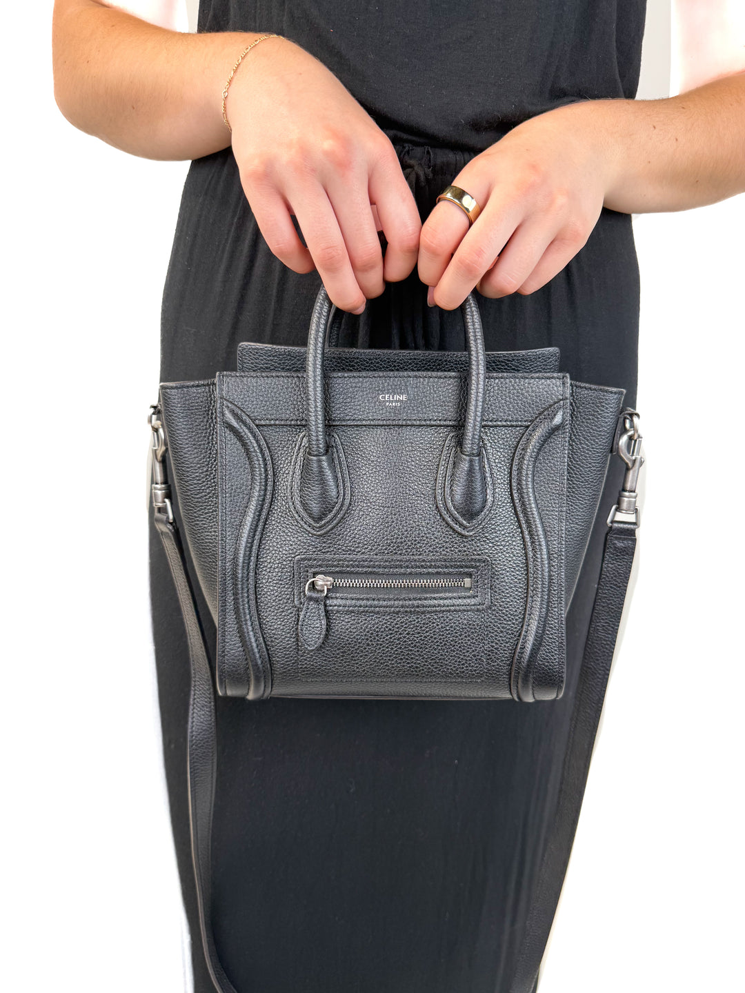 Celine black Luggage Bag Grainy Leather Nano (retail $2,800)