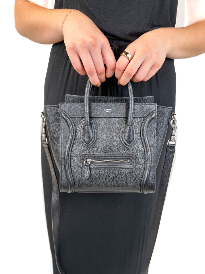 Celine black Luggage Bag Grainy Leather Nano (retail $2,800)