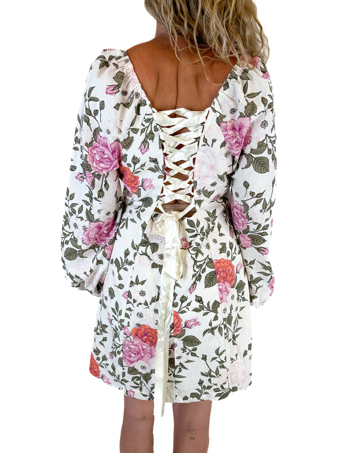 Aura Floral Dress With Ribbon Back (L)