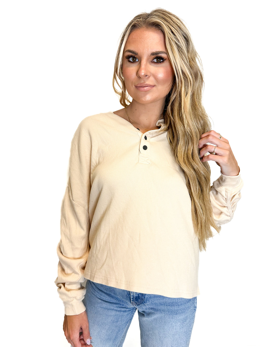 Free People Tan Ribbed Top (XS)