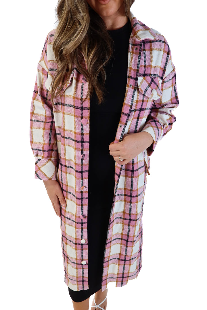 SOLD: Skylar rose pink flannel long shacket (s)