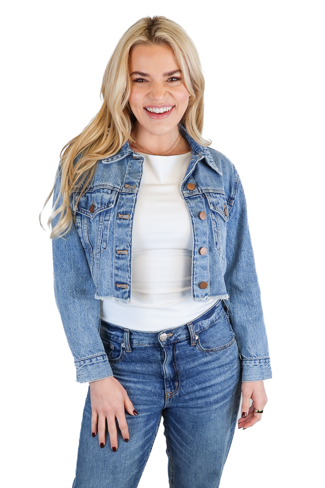 alice+olivia cropped denim jacket (xs; retail $395)