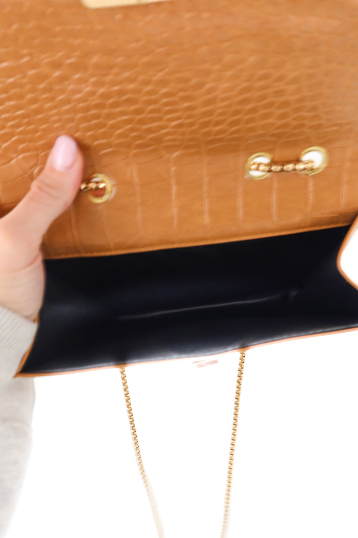 tan with gold chain crossbody