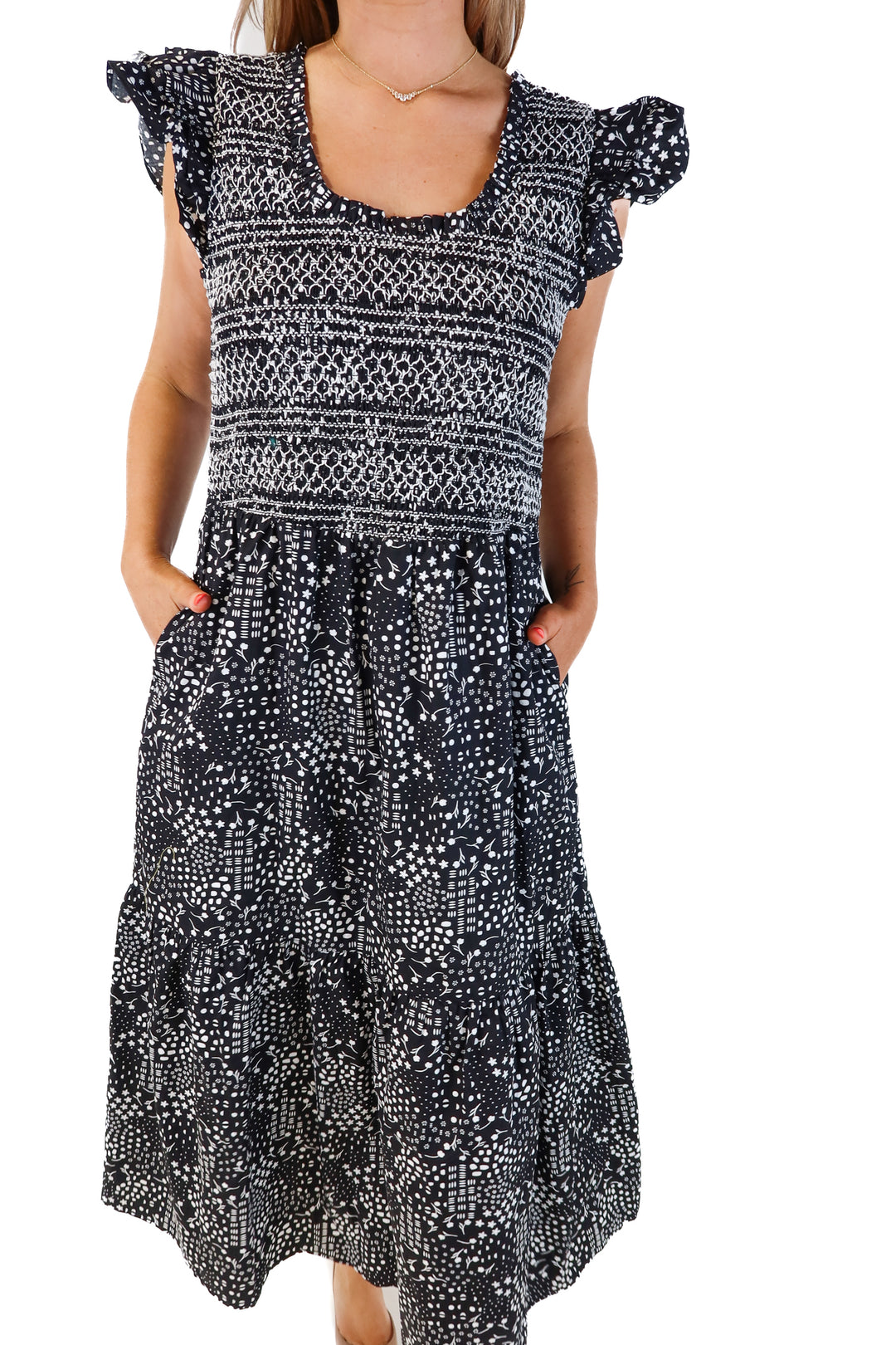 Sugar lips black/white smocked dress (XL; retail $95)