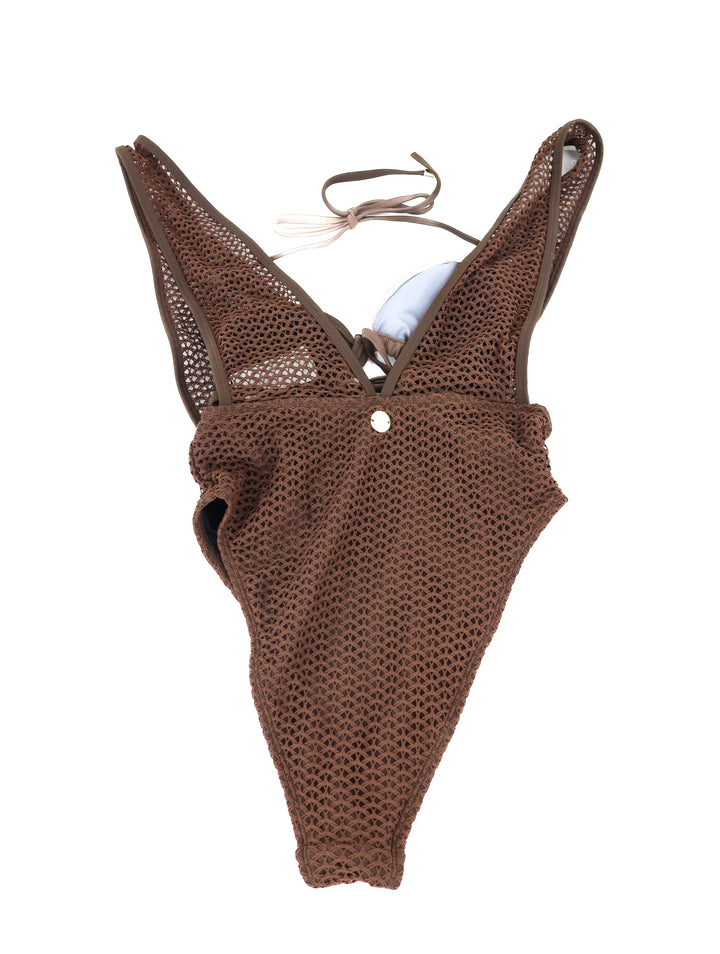cupshe brown mesh one piece swim NWT (S)