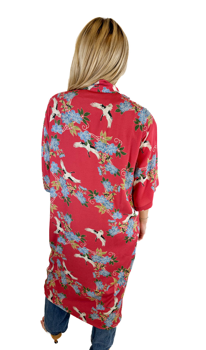 Sway And Cake Long Kumi Kimono Robe-Red Crane (S)